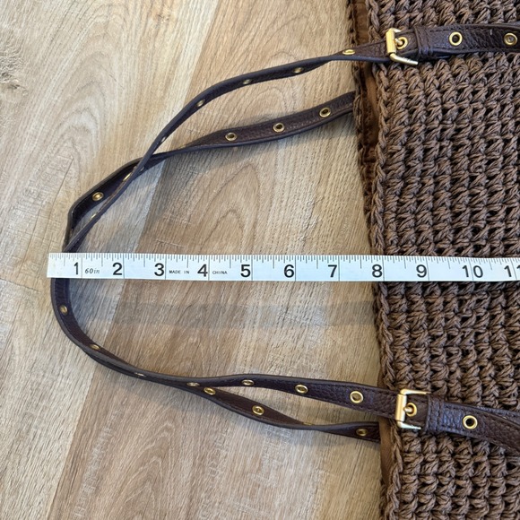 Lauren Ralph Lauren Brown Crochet Paper Straw Hobo Shoulder Bag Tote Large - Picture 12 of 13